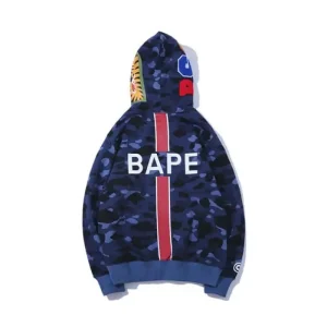 BAPE Blue Full Camo Shark Full Zip up Hoodie