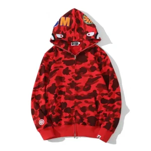 BAPE Red Full Camo Shark Hoodie