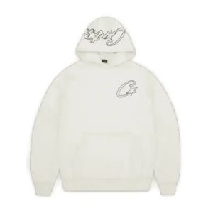 Corteiz Satin C Star Applique Hoodie Off White