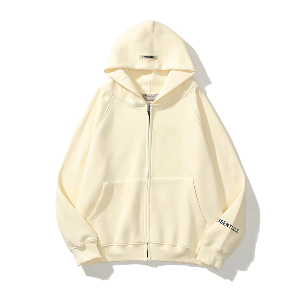 Essentials Reflective Print Zip-up HoodieOversized Cream Essentials Reflective Print Zip-up HoodieOversized Cream