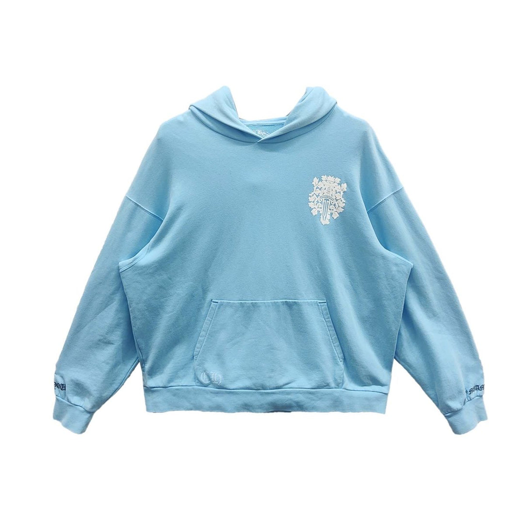chrome-hearts-art-basel-dagger-babyblue-pullover-hoodie-223865 Chrome Hearts Dagger Pullover Hoodie in baby blue with bold dagger crest graphic