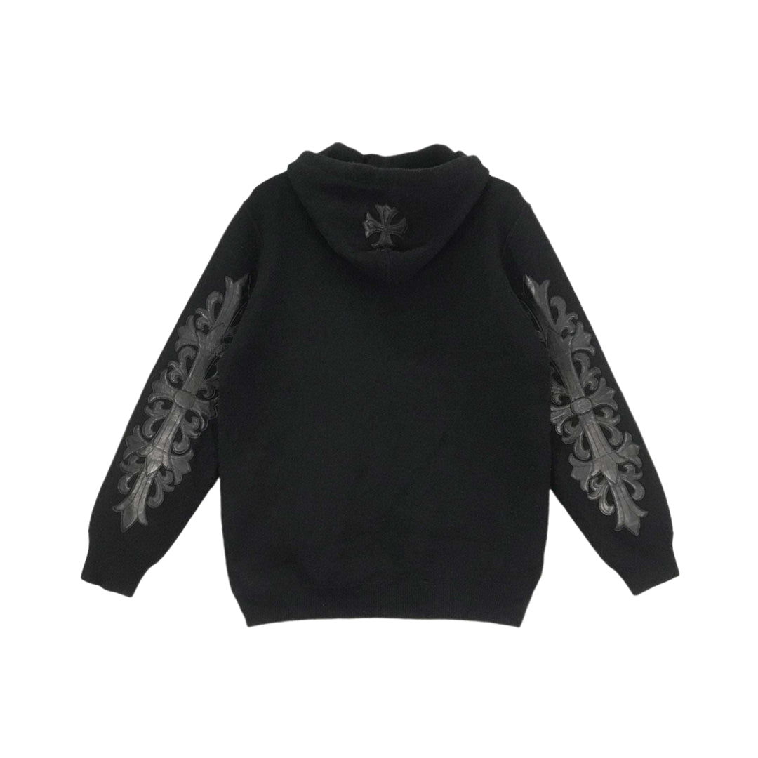 chrome-hearts-cashmere-leather-cross-logo-hoodie-792663 Chrome Hearts Cross Logo Leather Hoodie – Black Cashmere Streetwear