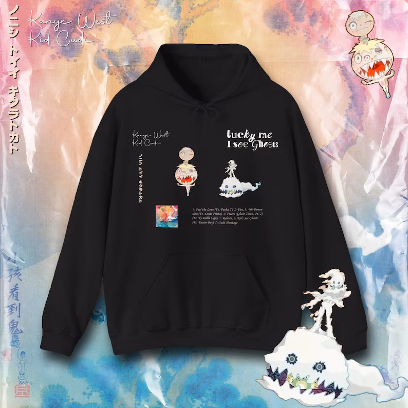 il_794xN.7424900677_ljl6 Kids See Ghosts Sweatshirt Hoodie, Kanye West Sweatshirt, Kid Cudi Man on the Moon, Kid Cudi Sweatshirt, Lucky Me Shirt, Kanye West Shirt