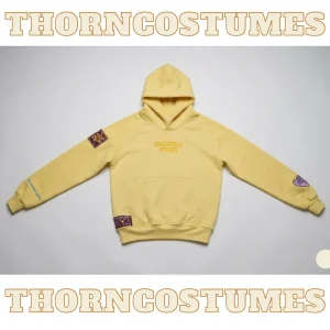 Yellow Sincerely Yours Patch Hoodie: Oversized Fleece Streetwear Pullover