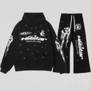 Hellstar Graphic Tracksuit Set: Black Oversized Hoodie & Sweatpants Streetwear Outfit
